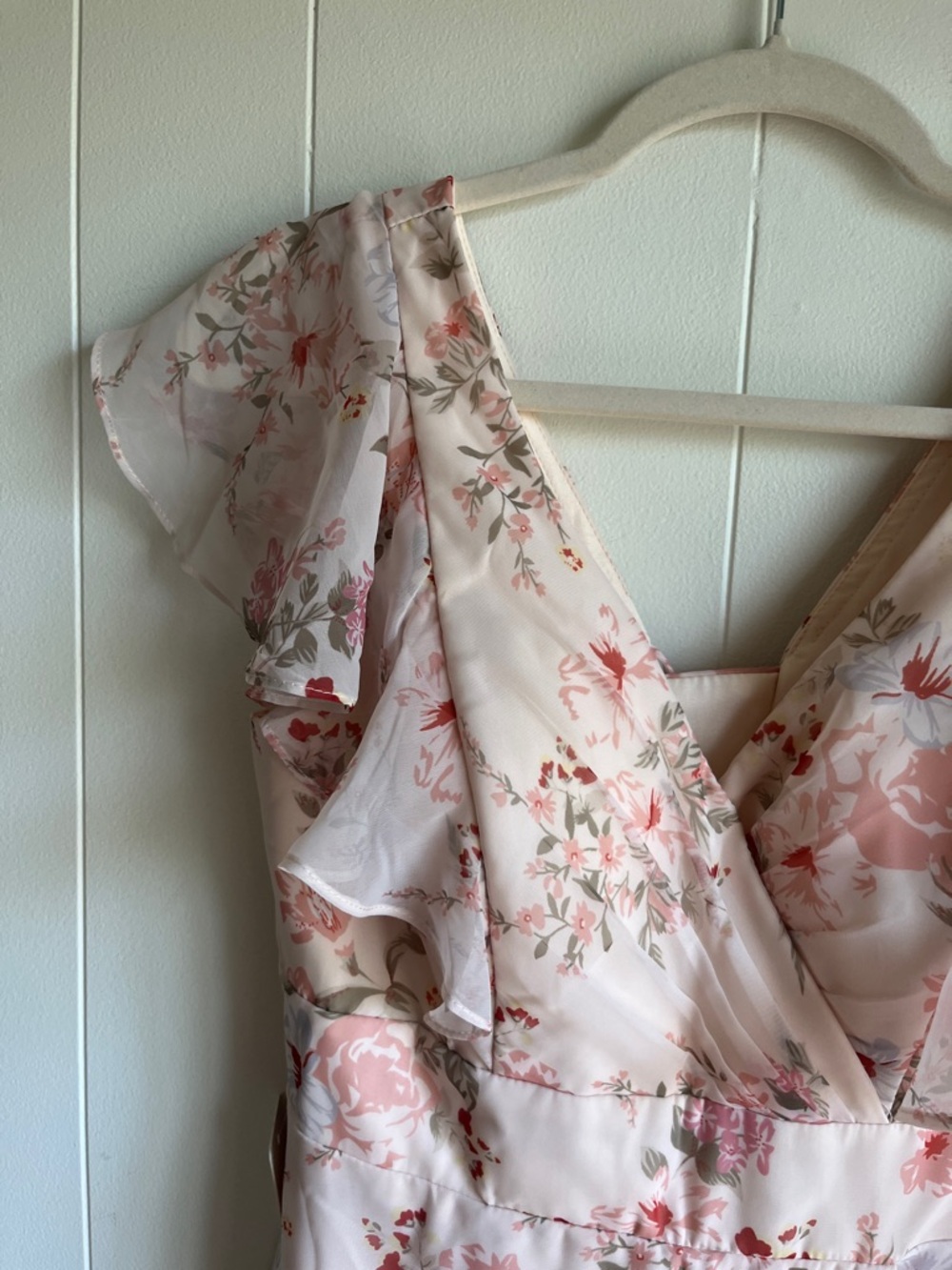 Amazon Pink Floral Ruffle V-Neck Maxi Wrap Wedding Mother Dress Sz Med - Picture 4 of 11
